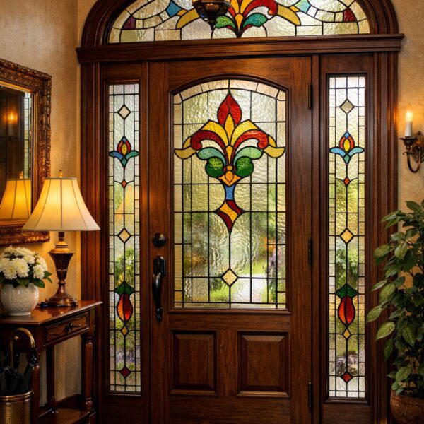 stained glass window front doors